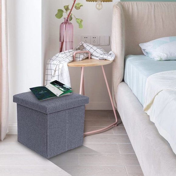 Green Small Faux Leather Folding Ottoman Cube Organizer Storage 12"x12"x12" - Picture 7 of 8